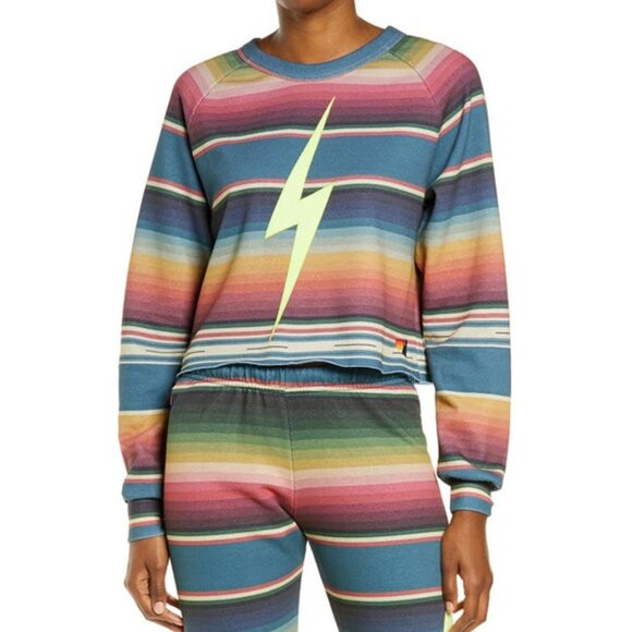 Aviator Nation Lightning Bolt Stripe Crop Sweatshirt in Blue Size M | Poshmark