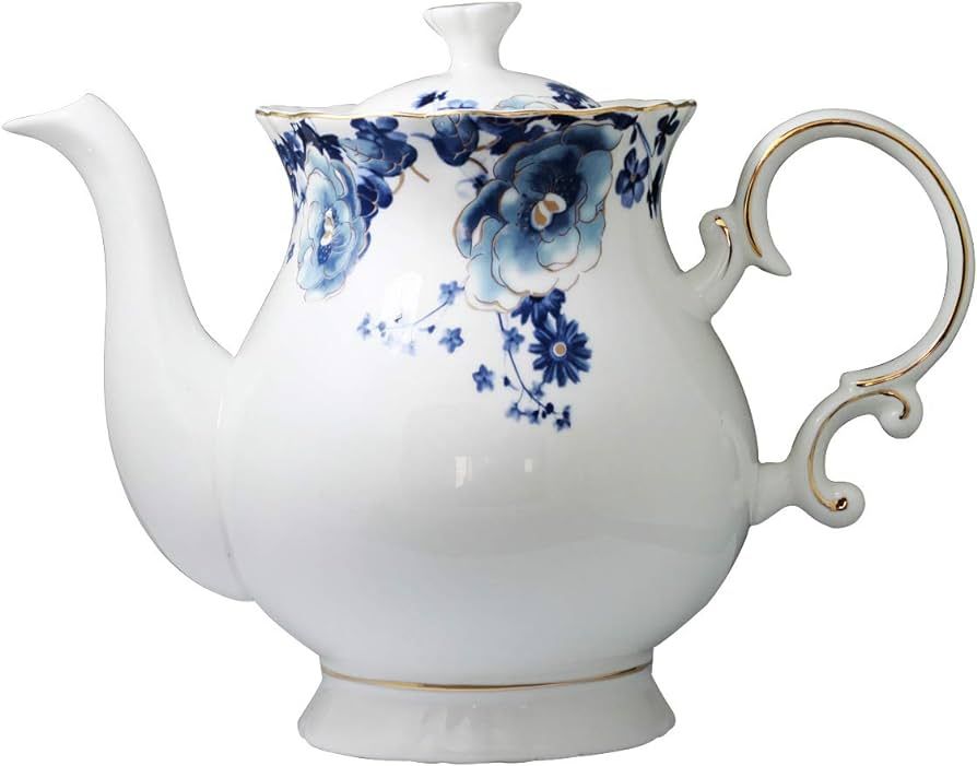 Jomop European Style Ceramic Flower Teapot Coffee Pot Water Pot Porcelain Gift Large 5.5 Cups (1, Bl | Amazon (US)