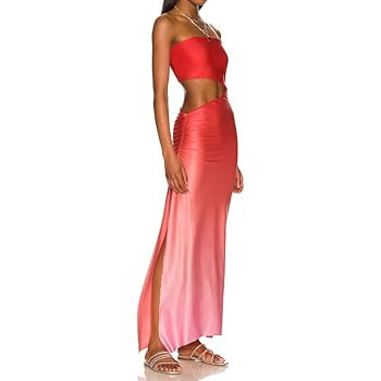 Argeousgor Floral Print Spaghetti Strap Long Dress Sundress V Neck Tie Front Backless Sleeveless ... | Amazon (US)