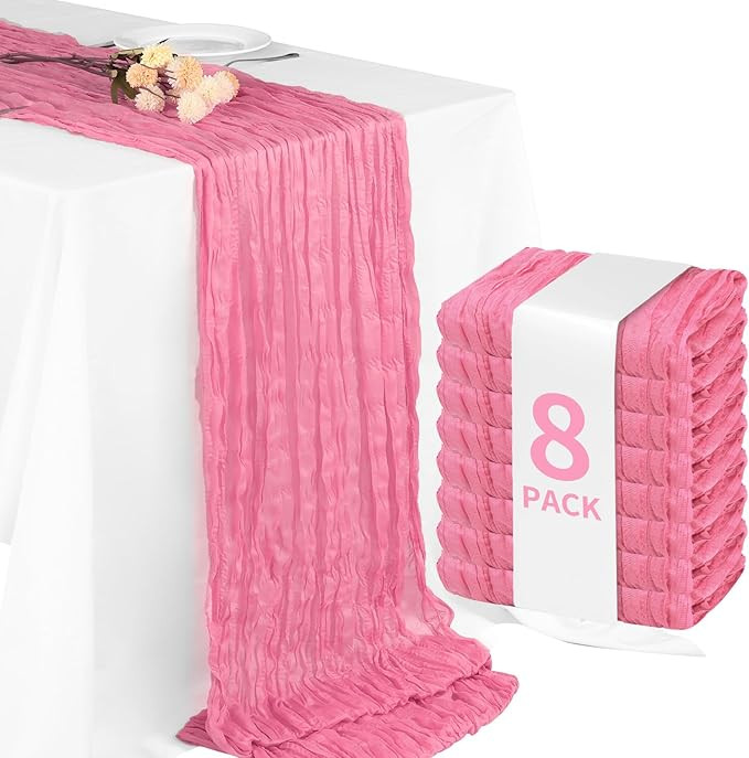 Fixwal 8 Pack Rose Pink Cheesecloth Table Runners, 35x120 Inch Boho Gauze Table Runner, Semi-Tran... | Amazon (US)