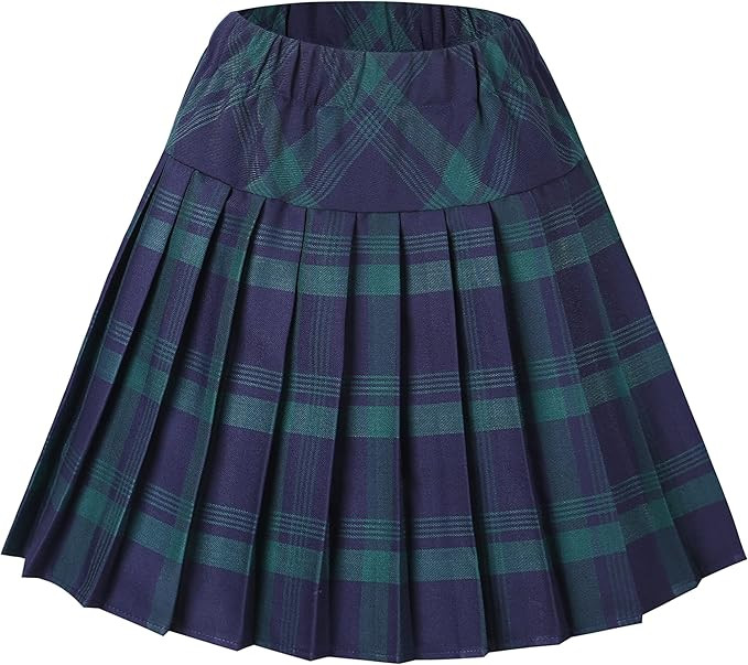 Women's Elastic Waist Plaid Pleated Skirt Tartan Skater School Uniform Mini Skirts | Amazon (US)