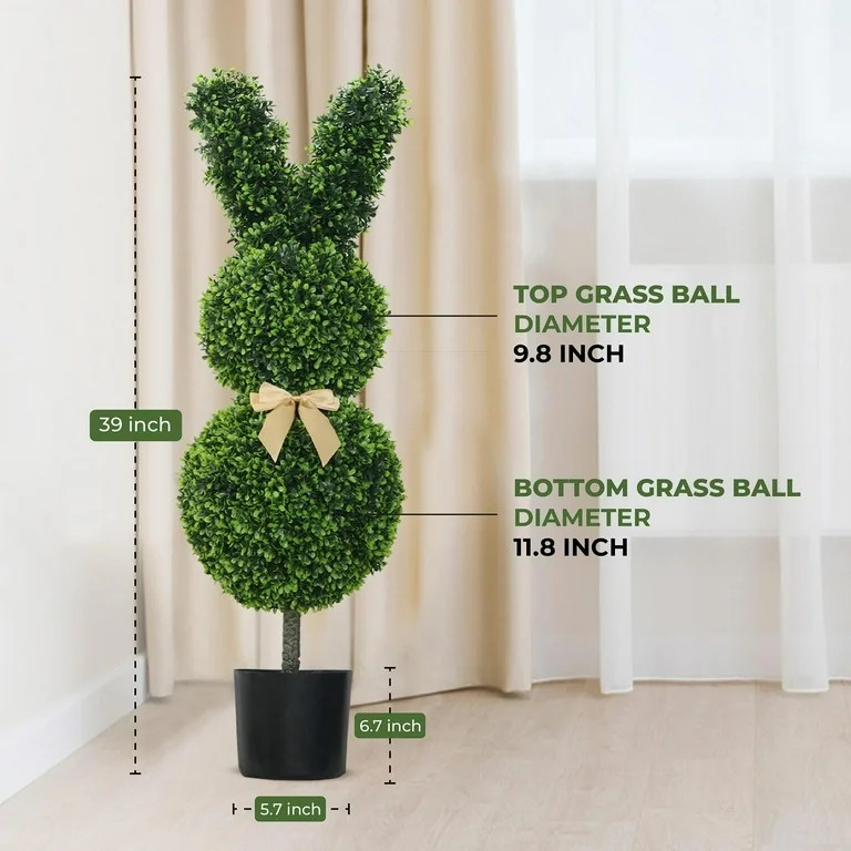 Rabbit Shaped Topiary Trees â 29IN High Artificial Boxwood â Swaying Ears and Brown Bow... | Walmart (US)