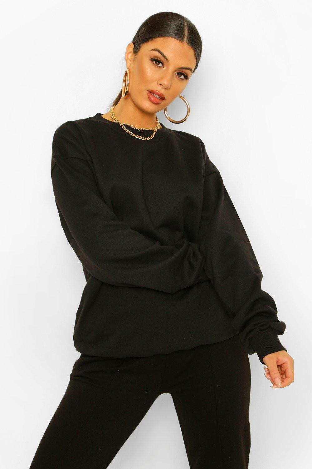 Womens Basic Oversized Sweatshirt - Black - L | Boohoo.com (US & CA)
