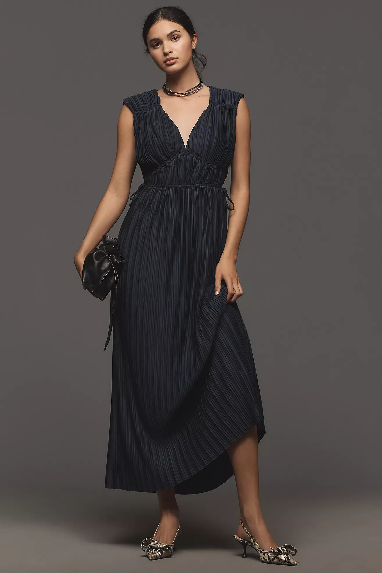Endless Rose Sleeveless V-Neck Pleated Midi Dress | Anthropologie (US)