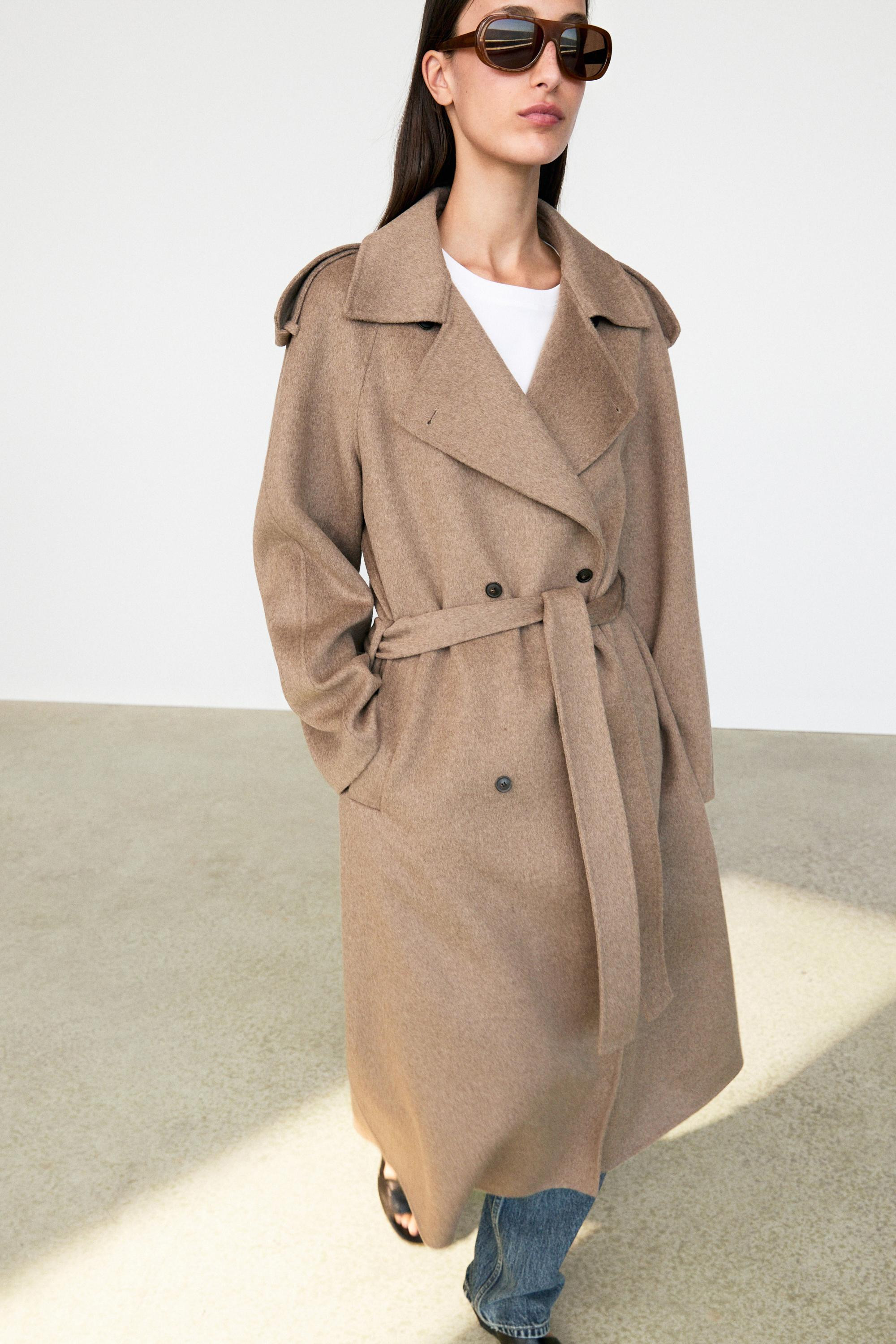 Long wool blend trench coat | Massimo Dutti UK