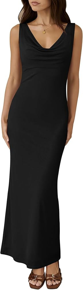 Sarin Mathews Women Wedding Guest Dress Elegant Bodycon Maxi Cocktail Formal Sleeveless Cowl Neck... | Amazon (US)
