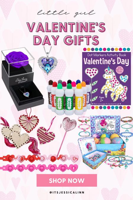 Valentine’s Day gifts for girls
Valentine gifts for daughter 
Purple Infinity flower that is preserved and lasts for at least a year. It comes with a box that holds a cute cz blue and purple necklace. The flowers and necklaces come in multiple colors such as pink, red, and blue.
Valentine’s Day for markers activity book for toddlers
Dot marker set kids activity 
Valentine’s Day activities for toddlers 
Heart pop it bracelet from Amazon
Mermaid bath bomb surprise gift box
Pink heart sequin pen
Wooden heart threading toy for toddlers 


Follow my shop @linnstyleblog on the @shop.LTK app to shop this post and get my exclusive app-only content!

#liketkit #LTKfamily #LTKkids #LTKhome
@shop.ltk
https://liketk.it/3YBic


#LTKkids #LTKSeasonal #LTKfamily