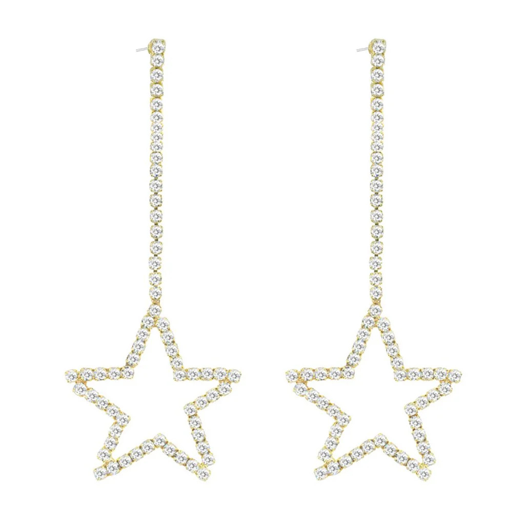 Sparkling Crystal Star Dangle Earrings (Gold Tone) | Rosemarie Collections