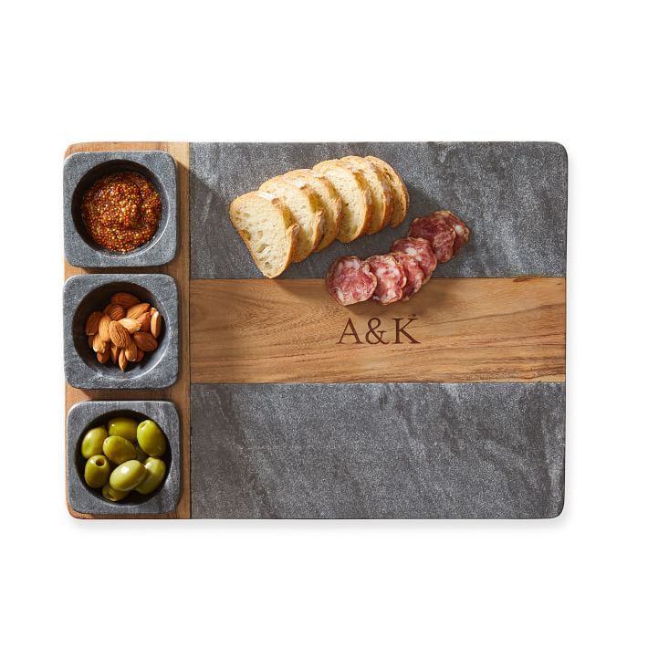 Wood and Marble Appetizer Serving Platter, Charcoal Marble | Mark and Graham
