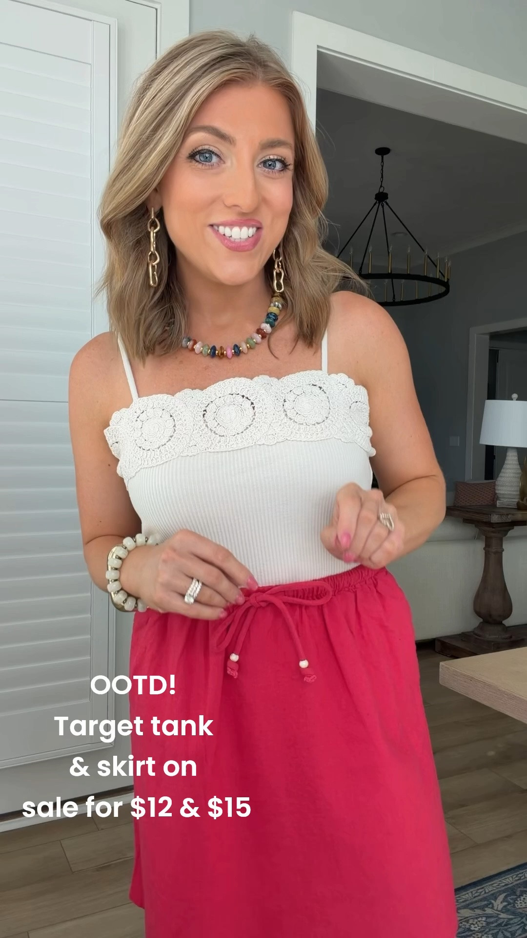 ✨ OOTD is giving effortless summer style! ✨ This Target outfit is one of those looks that feels put together without even trying. The gorgeous crochet-trim tank is on sale for just $12, and this lightweight drawstring skirt is only $15—both are perfect staples for staying cool while looking cute all season long! ☀️❤️

I paired them with my favorite colorful beaded necklace, statement earrings, and bracelets from Amazon and Walmart, plus these comfy Walmart sandals that go with everything. Whether you’re heading to brunch, vacation, shopping, church, or date night, this outfit is an easy go-to!

If you’re looking for affordable Target fashion, summer outfit ideas, budget-friendly style, casual chic outfits, or everyday wardrobe staples, this look checks all the boxes!

❤️ Tank: Target — on sale for $12
❤️ Skirt: Target — on sale for $15
✨ Jewelry: Amazon & Walmart
👡 Sandals: Walmart

#TargetStyle #TargetFinds #TargetFashion #SummerStyle #SummerOOTD #AffordableFashion #BudgetStyle #CasualChic #EverydayStyle #FashionOver30 #StyleInspiration #WeekendStyle #BrunchOutfit #VacationStyle #SummerFashion #OOTD #WalmartFashion #AmazonFashion #LookForLess #AffordableOutfit

#LTKootd #LTKPetite #LTKSaleAlert