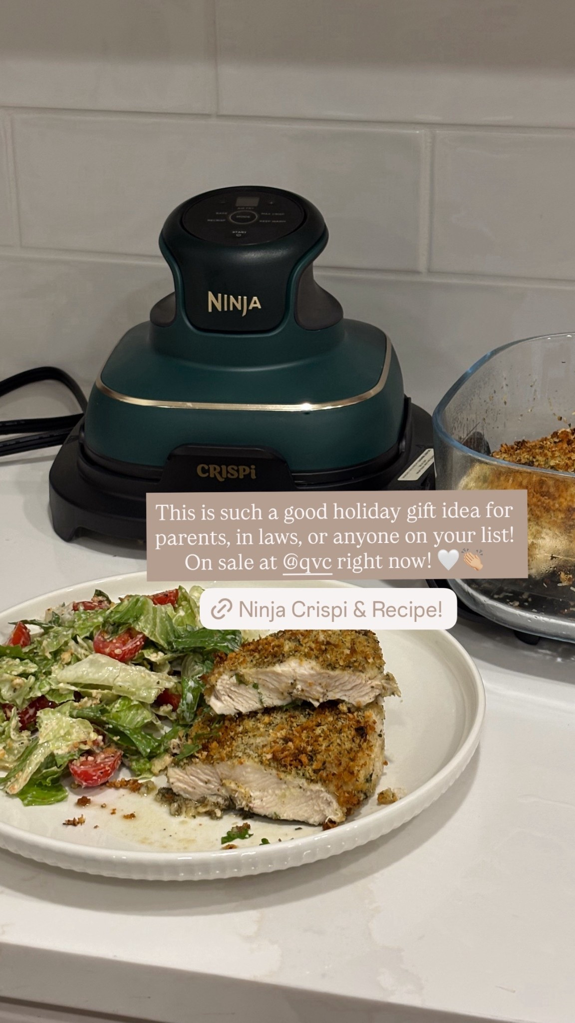 #ad #LoveQVC I love my new Ninja Crispi that’s on sale at @QVC 🤍 This chicken came out perfectly crispy and it’s so easy to use! It has 5 modes - keep warm, recrisp, bake, air fry, and max crisp! The glass containers can also go straight from the air fryer to the fridge and come with lids that snap on! I seriously love this and it’s an amazing gift idea too! 

Parmesan crusted chicken recipe below:
Ingredients: 
Boneless skinless chicken breasts
2 cloves garlic 
1 c grated parmesan cheese 
1 c panko breadcrumbs 
2 tsp Italian season 
1 tsp salt 
1 tsp pepper
2 tbsp Olive oil 

In a bowl, combine salt, pepper, Italian seasoning, minced garlic, and olive oil. Pat on each chicken breast.
In another bowl, combine Parmesan cheese and panko breadcrumbs.
Dip each chicken breast into breadcrumb mixture then spray with olive oil spray. I cooked in “bake” mode for 15 minutes in my Ninja Crispi! It was delicious! Enjoy and shop it below! 👏🏼

#LTKfoodie #LTKGiftGuide #LTKHome #LTKfoodie #LTKHoliday #LTKGiftGuide