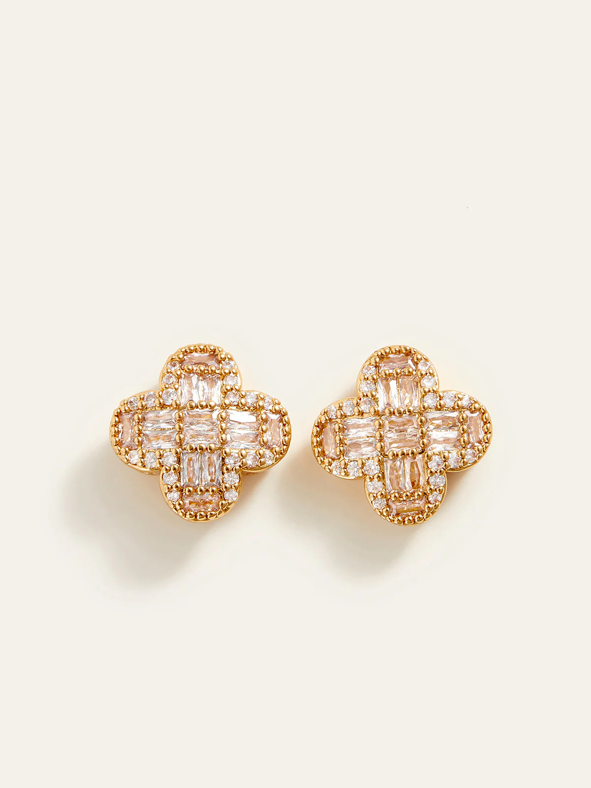 Golden Baguette Crystal Flower Earrings | Commense