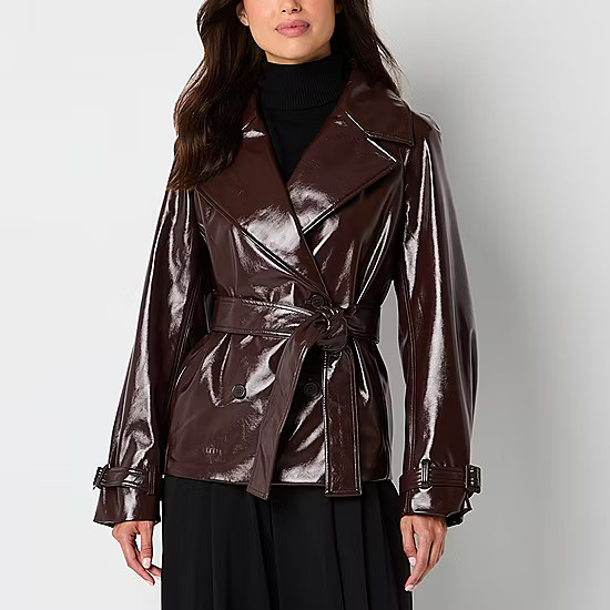 new!Worthington Midweight Faux Leather Belted Trench Coat | JCPenney