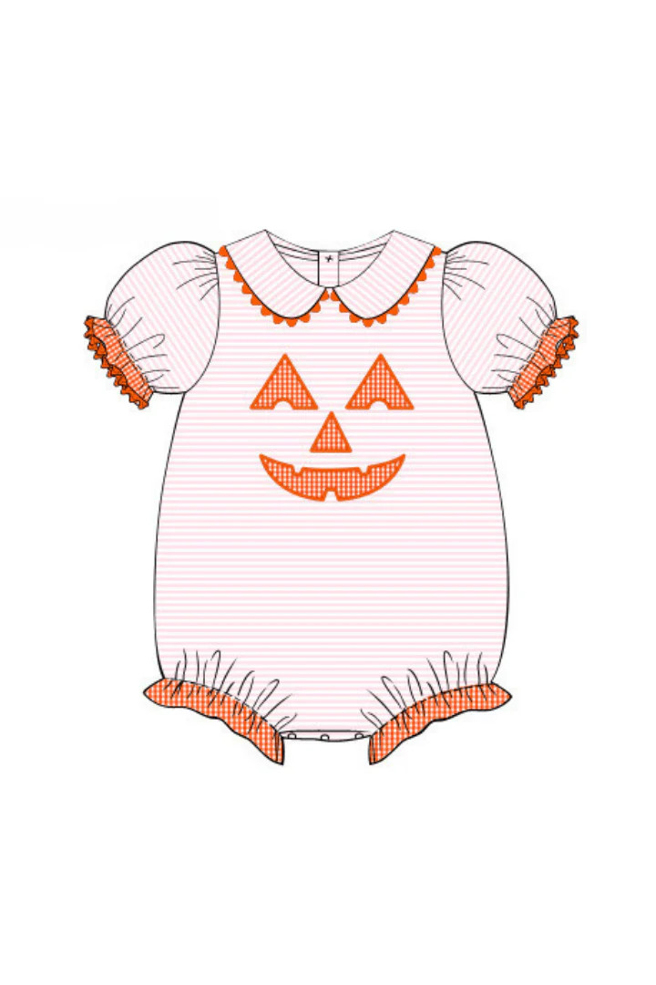 Pre-Order Applique Jack-o-lantern Pink Bubble | The Smocked Flamingo