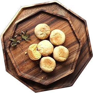 Set of 2 Acacia Wooden Trays Serving Platters Octagon Square Serving Tray Bread Charcuterie Board... | Amazon (US)