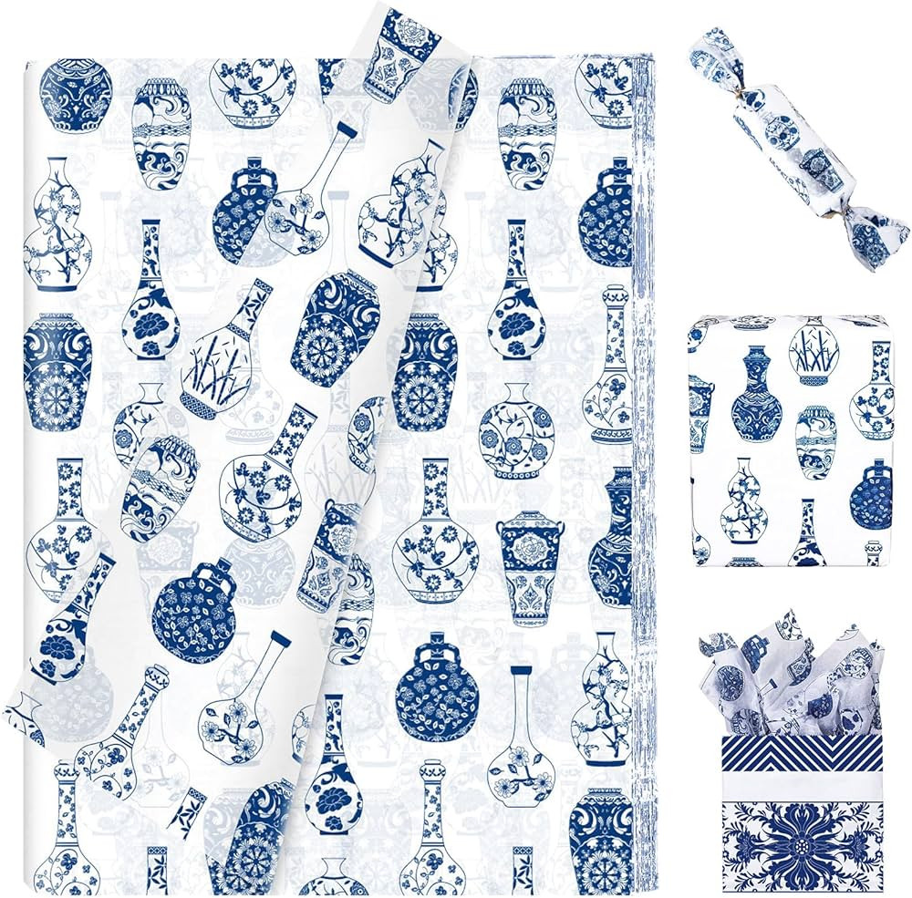 Whaline 100 Sheet Chinoiserie Tissue Paper Blue and White Porcelain Wrapping Paper 13.7 x 19.6 In... | Amazon (US)
