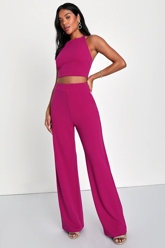 Ready to Entice Magenta Two-Piece Wide-Leg Halter Jumpsuit | Lulus (US)