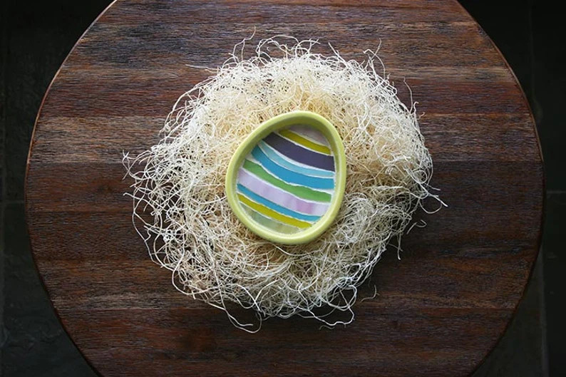 Yellow Easter Egg Ramekin Easter Candy Dish Spring Decorative Object Stained Glass Mosaic Striped... | Etsy (US)