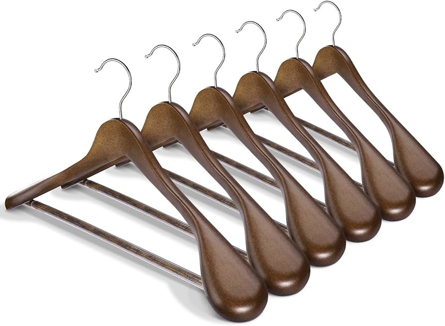 HOUSE DAY Wide Shoulder Wooden Hangers, Suit Hangers with Non Slip Pants Bar, Smooth Finish 360°... | Amazon (US)