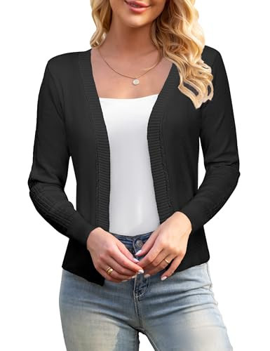 GoMamee Women's Cardigan Sweater Long Sleeve Open Front Knit Cardigans Black, Large | Amazon (US)