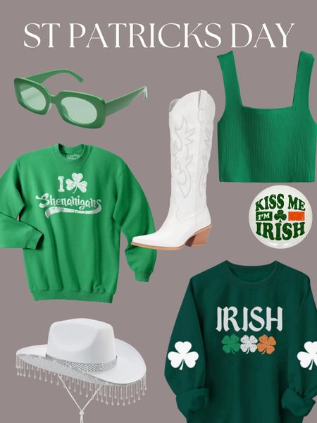 St Patricks day, St patty’s day, Green hat , white boots, white cowboy boots, clover t-shirt, rainbow, Ireland, March, lucky, horseshoe, seventeen , St Patricks day looks, kiss me I’m Irish, Lucky hat, green outfit, green crop top, st Patricks day outfit ideas. 🍀💚🍀💚

#LTKSpringSale #LTKsalealert #LTKSeasonal