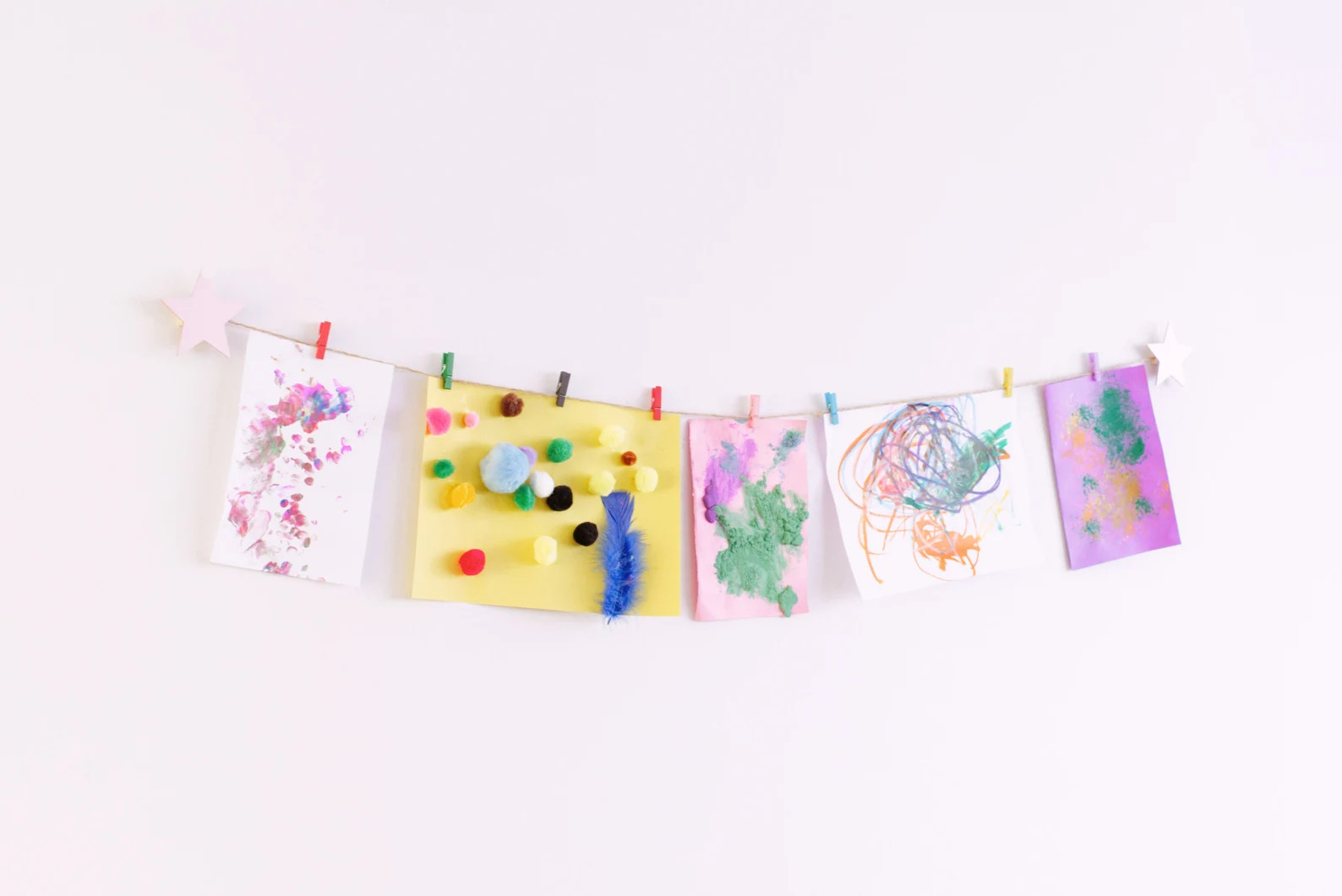 Children's Art Display With Pink Stars and Colourful Clothespegs, Easy Fit Kids Art Work Hanger -... | Etsy (US)