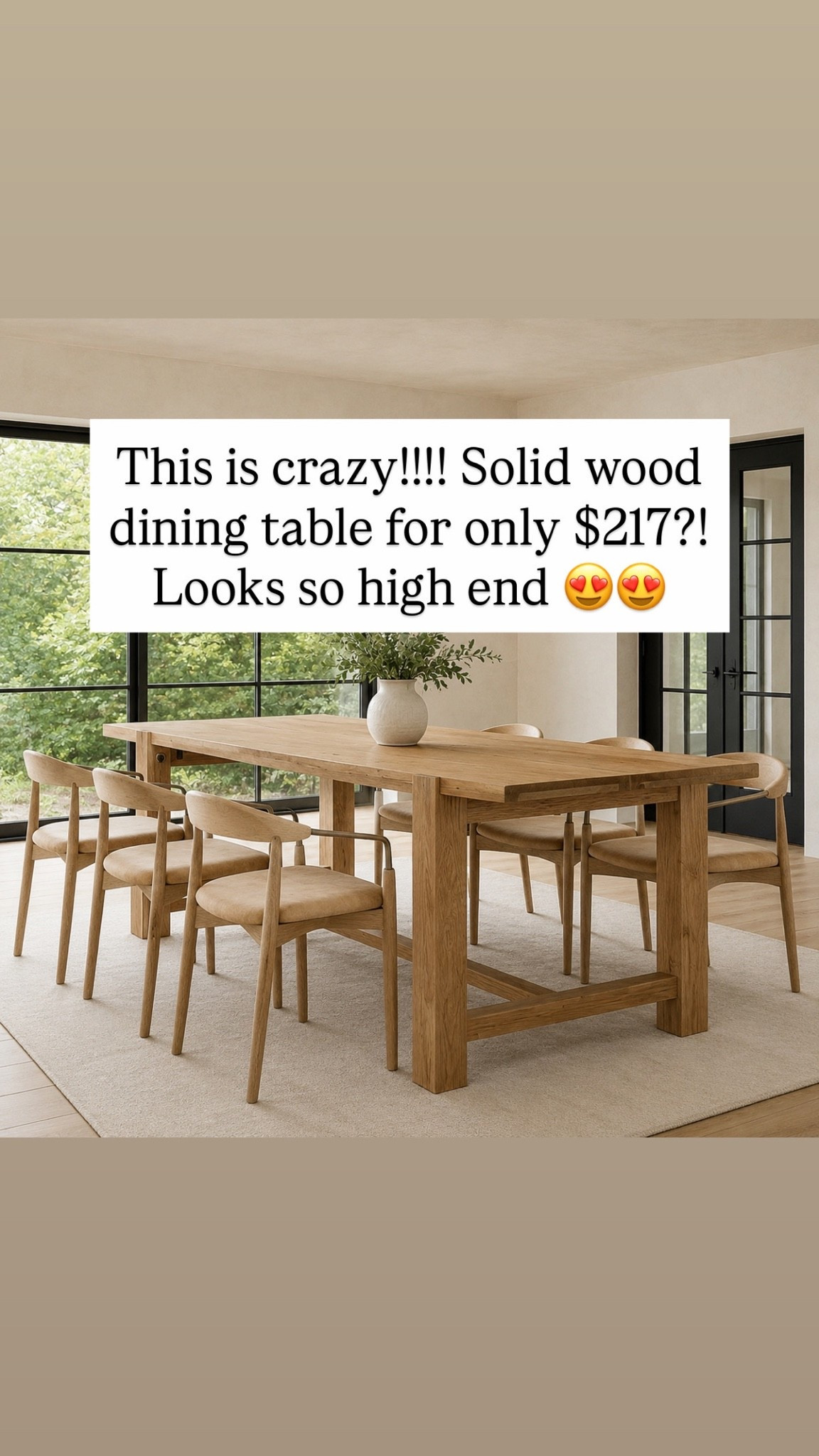 This is crazy!!!! Solid wood dining table for only $217?! Looks so high end 😍😍