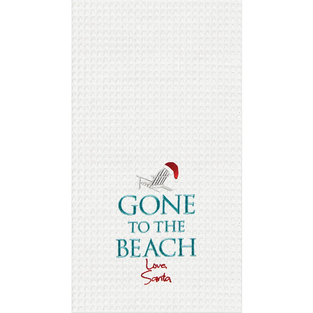C&F Home Gone To The Beach Santa Waffle Weave Cotton Kitchen Towel in White at Nordstrom | Nordstrom
