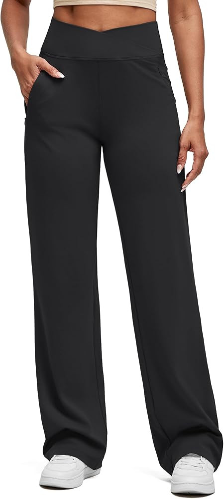 G4Free BareFeel High Stretch Women Wide Leg Yoga Pants Cross Waist Casual Trousers with Zipper Po... | Amazon (US)