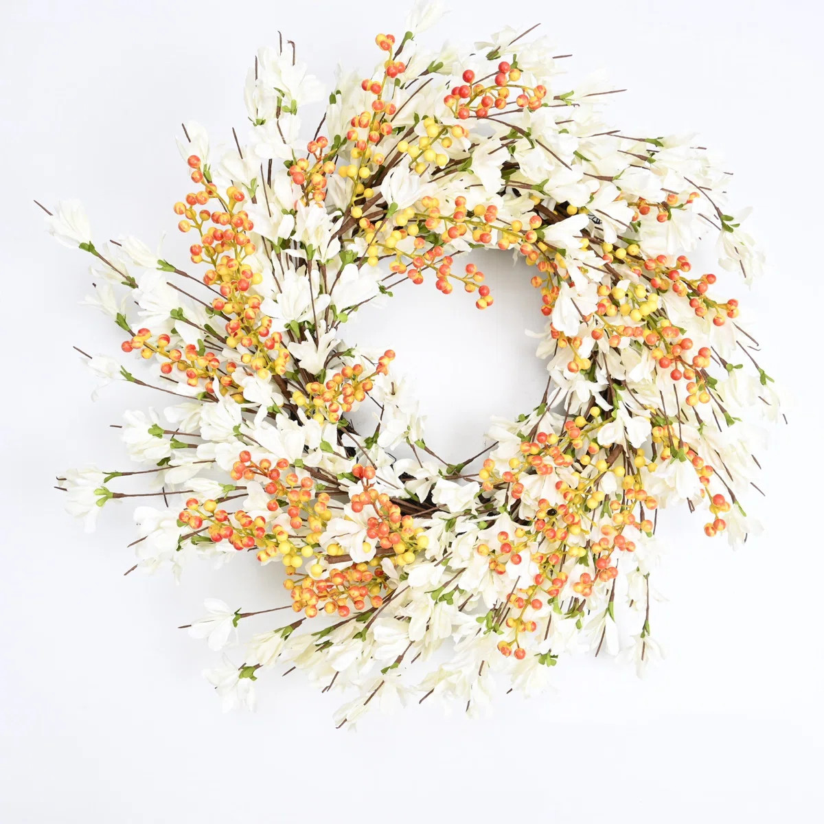 Handcrafted Faux 24'' Spring Summer Front Door Faux Forsythia Blossoms Wreath | Wayfair North America