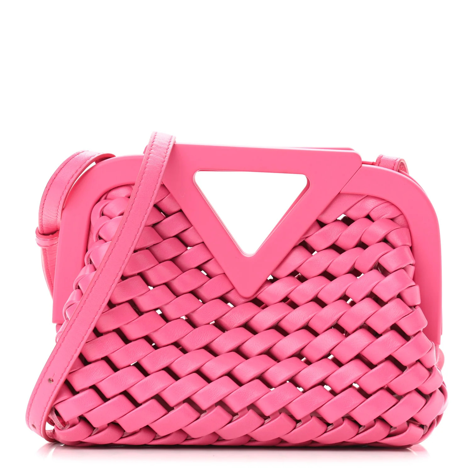 BOTTEGA VENETA Lambskin Calfskin Slanted Intreccio Small The Point Triangle Bag Bonbon | FASHIONP... | Fashionphile