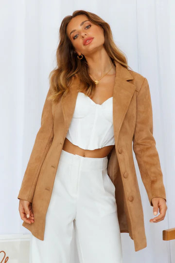 LIONESS Jean Paul Suede Blazer Dress Camel | Hello Molly (AU)
