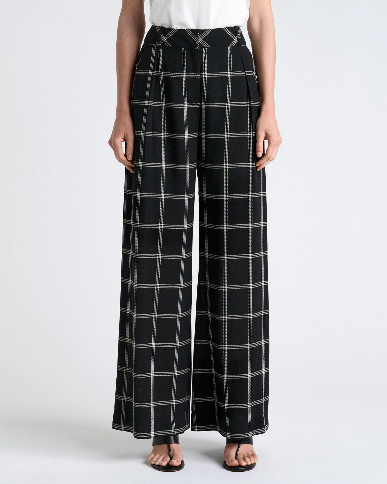 Recycled Check Wide Leg Pant | Cue AU