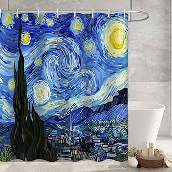 Fereyis Starry Night Shower Curtains Abstract Oil Painting Art Bathroom Curtains Van Gogh Decorat... | Amazon (US)