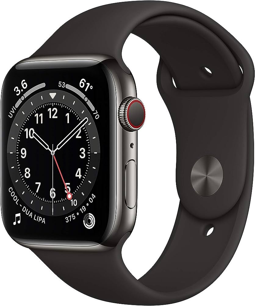 Apple Watch Series 6 (GPS + Cellular, 44mm) - Graphite Stainless Steel Case with Black Sport Band... | Amazon (US)