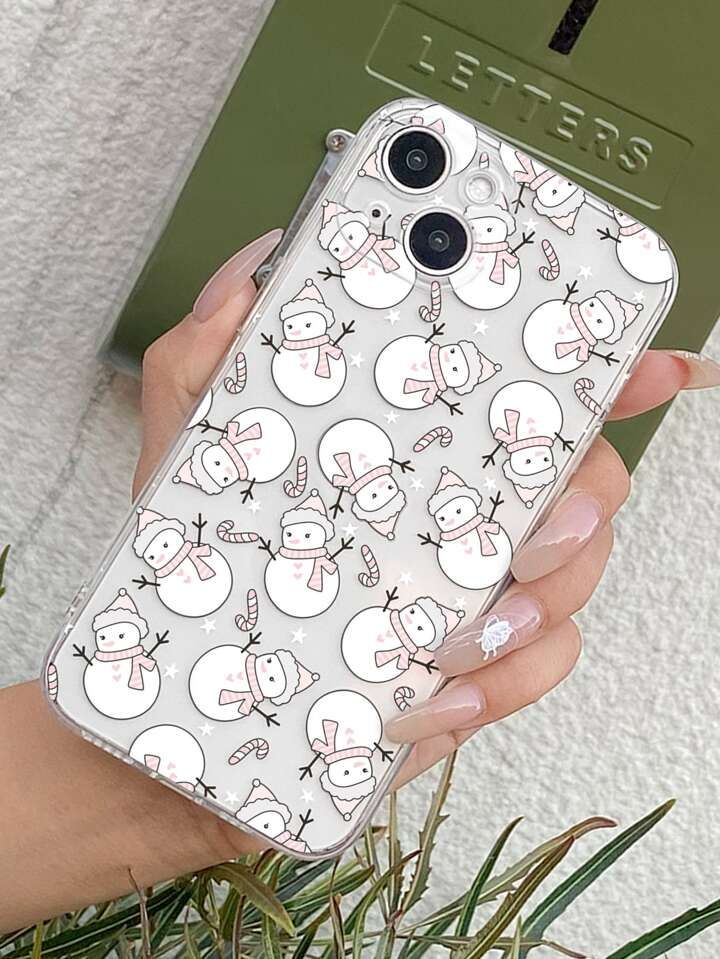 1pc Christmas Snowman Painting Phone Case Compatible With Iphone/samsung | SHEIN