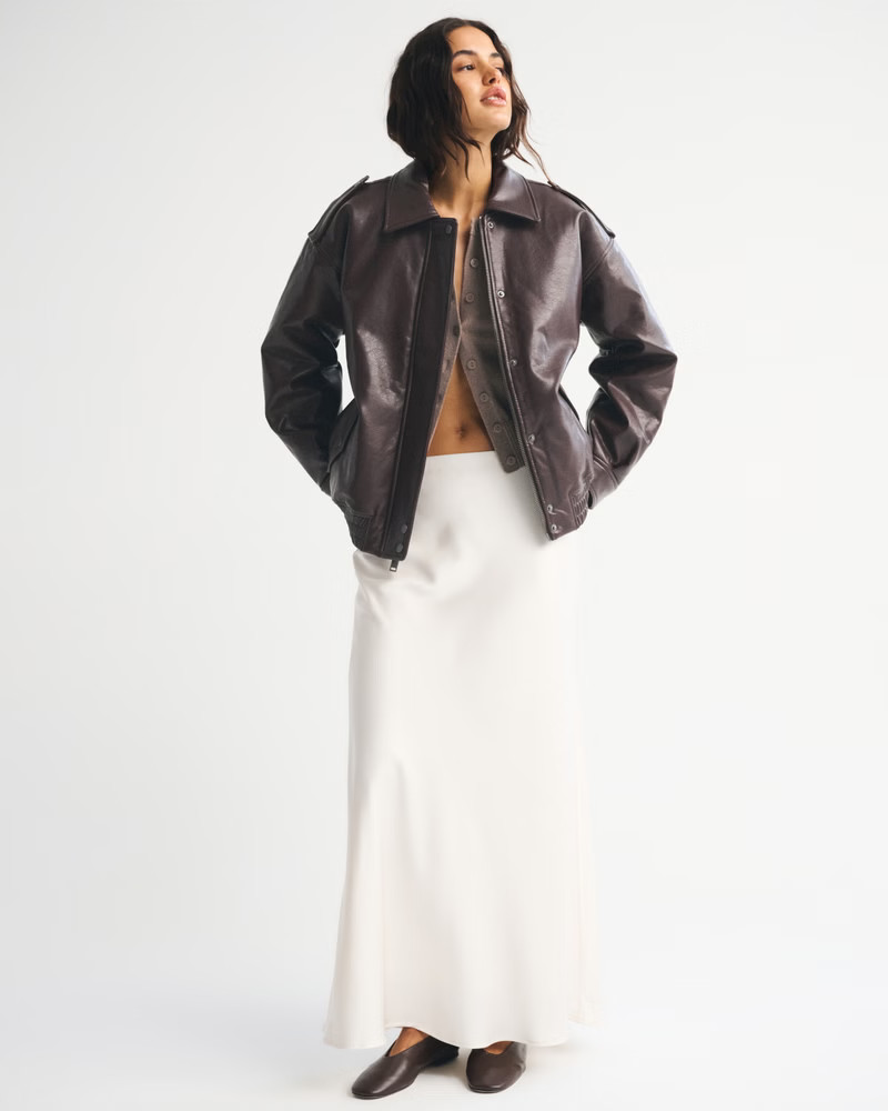 Women's Vegan Leather Bomber Jacket | Women's New Arrivals | Abercrombie.com | Abercrombie & Fitch (US)