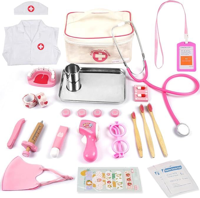 EFOSHM Play Doctor Kit for Kids, 32 Pieces Toy Medical Kit with Stethoscope, Coat, Doctor Pretend... | Amazon (US)