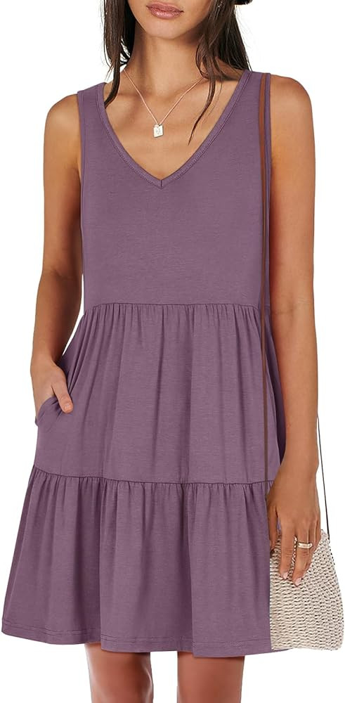ANRABESS Womens Summer Casual Tank Dress Sleeveless V Neck T Shirt Sundress Flowy Tiered Swing Mi... | Amazon (US)