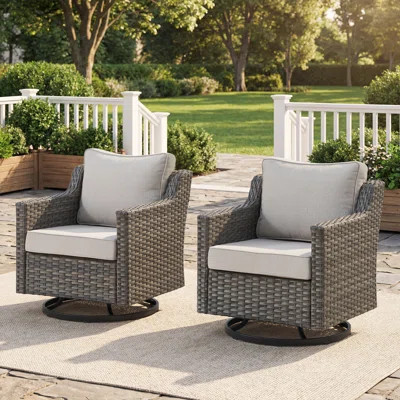 Outdoor Wicker Swivel Rocker Chair With Cushions(Set Of 2) | Wayfair North America