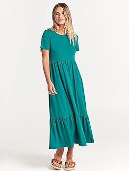 ANRABESS Womens 2025 Summer Casual Maxi Dress A line Tiered Flowy Short Sleeve Crewneck T Shirt B... | Amazon (US)