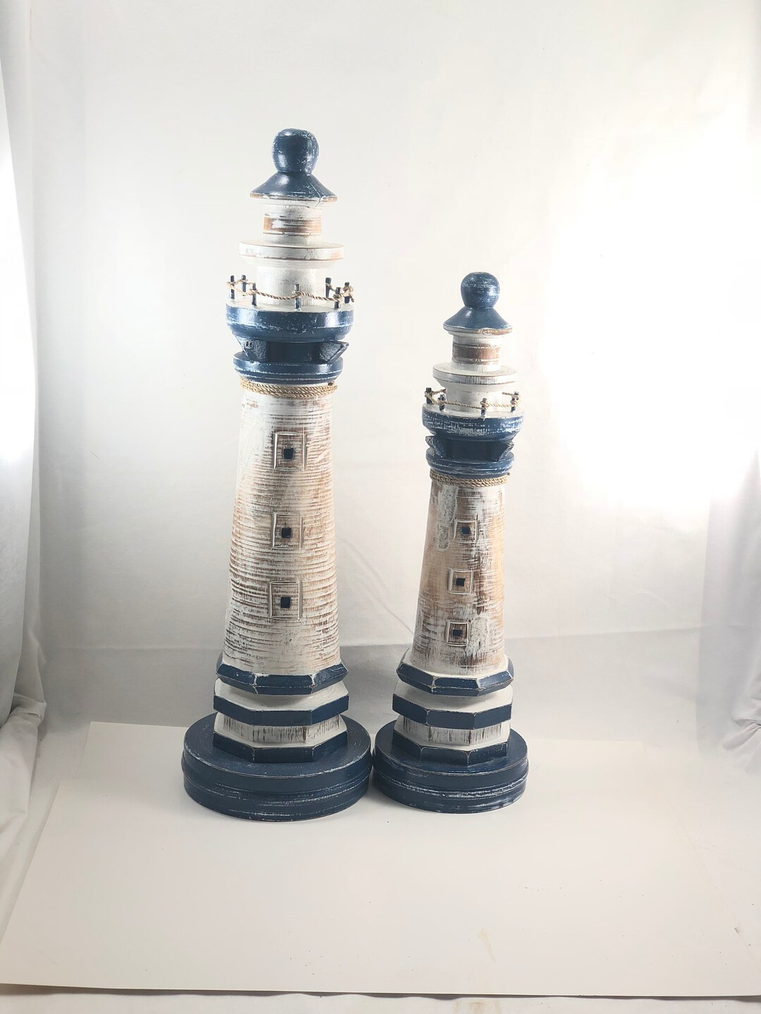 20 Wooden Lighthouse. Handmade. Blue and Washed White. - Etsy | Etsy (US)