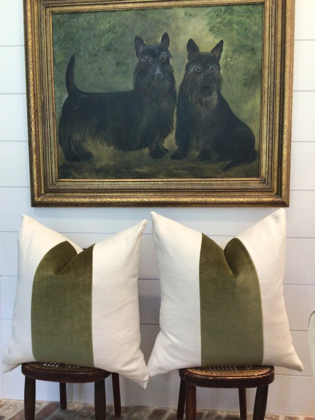 Classic Olive Green Velvet Panel With Oatmeal Linen Pillow Cover - Etsy | Etsy (US)