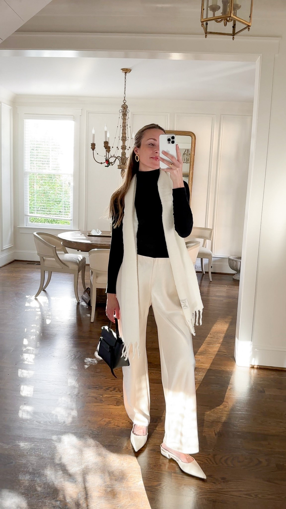 White and black cozy holiday party look! S sweater, S pants, shoes TTS. Bag old. Similar linked to recreate this look!

#LTKHoliday