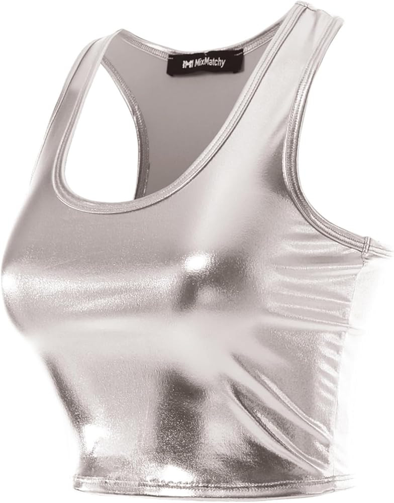 MixMatchy Women's Faux PU Leather Crop Tank Top Racerback Yoga Tanks | Amazon (US)