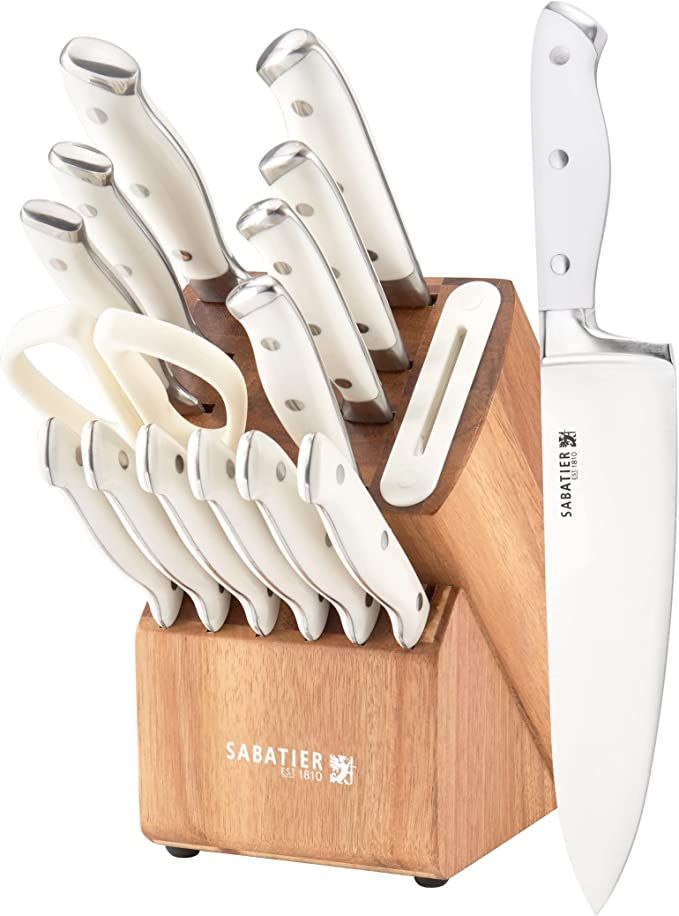 Sabatier 15-Piece Forged Triple Rivet Knife Block Set with Built-in Sharpener, High-Carbon Stainl... | Amazon (US)