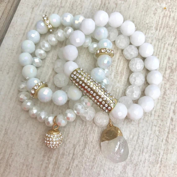 Khaleesi, bracelet stack, white, gold, bracelets, glam bracelets, womens bracelets, bridal jewelry | Etsy (US)