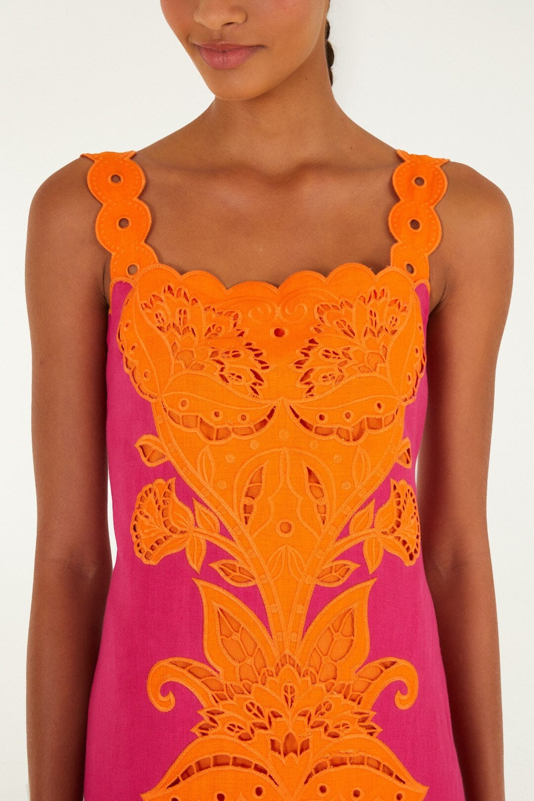 Pinke Cutwork Euroflax Premium Linen Midi Dress | FARM Rio | FarmRio (US)