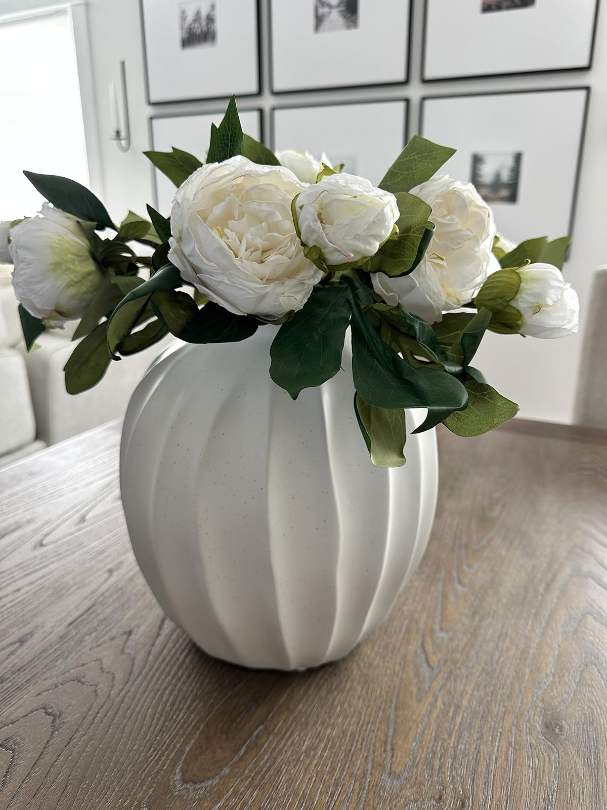White peonies in a modern organic white vase. Spring decor. Summer home decor. | Amazon (US)