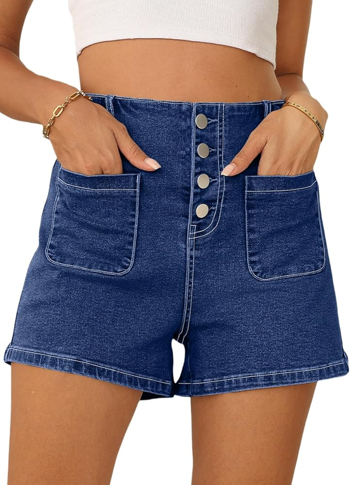 Sidefeel Women's Jean Shorts Button Fly Stretchy High Waisted Zimbaplatinum Jeans Summer Outfit 2... | Amazon (US)
